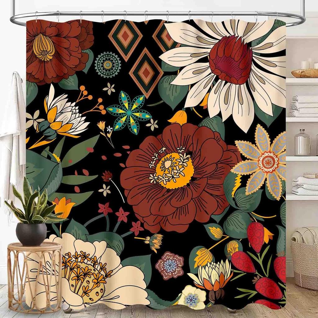 Southwestern Natvie Tribal American Ethnic Western Abstract Geometric Vintage Brown Waterproof Fabric Bathroom Shower Curtain