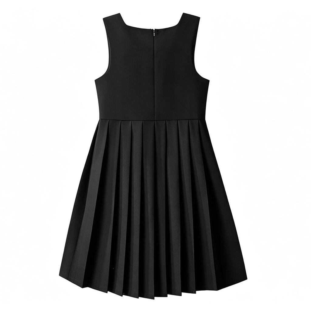 Girls Vintage Pleated Sleeveless Dress Color for School and Everyday Wear