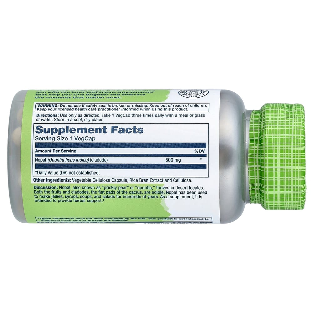 Solaray True Herbs Nopal Prickly Pear 500mg Veggie Capsules, 100 Count