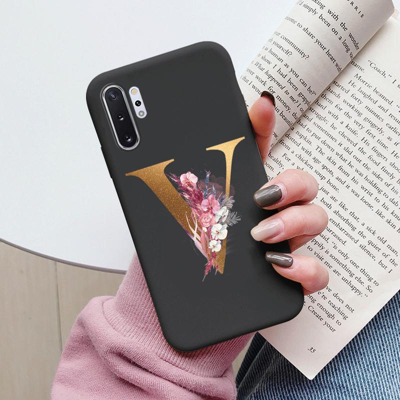 For Samsung Galaxy Note 10 Note10 Plus Case Flower Gold Letter A Z Shockproof Soft Silicone Phone Cover For Samsung Note 10+ Bag