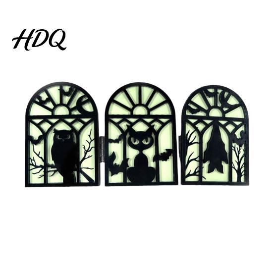 Wear-resistant Halloween Table Ornament Glow-in-the-Dark Decoration, Witch Ghost Silhouette Design, Stable Solid Wood Foldable Luminous Ornament, for