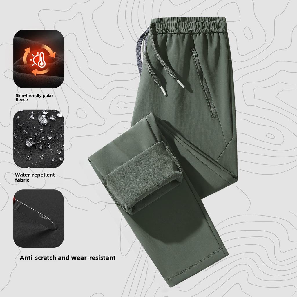 Men's Outdoor Fleece-Lined Thickened Autumn/Winter Windproof Waterproof Oversized Warm Casual Hiking Trousers