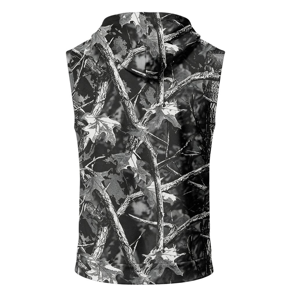 Men's Print Sleeveless Hoodie with Pockets and Drawstring - Casual Tank Top Vest for Outdoor Sports