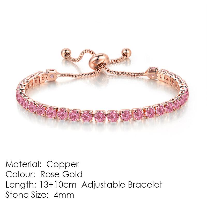 ZHOUYANG Tennis Bracelet For Women Luxury Handy Adjustable 4 Claws Mosaic 4mm Zirconia Rose Gold Color Fashion Jewelry Gift H133