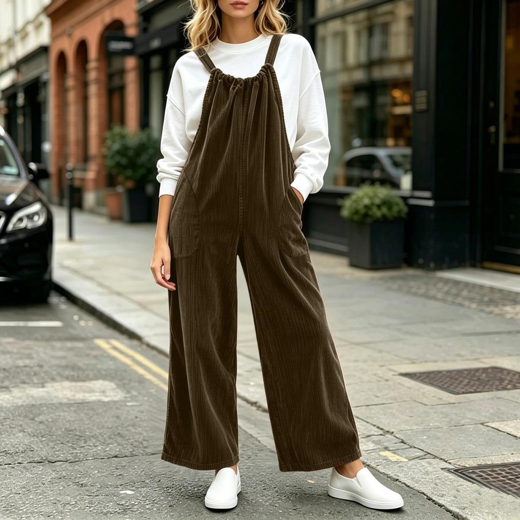 Damen Freizeit Cord Cordhose mit verstellbaren Trägern Utility Overall