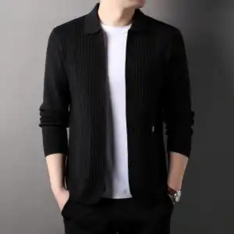 

Men s Cardigan Autumn New Solid Color Lapel Lapel Middle-aged Coat Coat Versatile Top L чорний