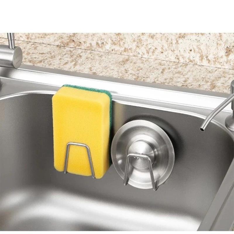 New Kitchen Stainless Steel Sponges Racks Self Adhesive Sink Sponges Drain Drying Rack Kitchen Sink Accessories Storage Holders