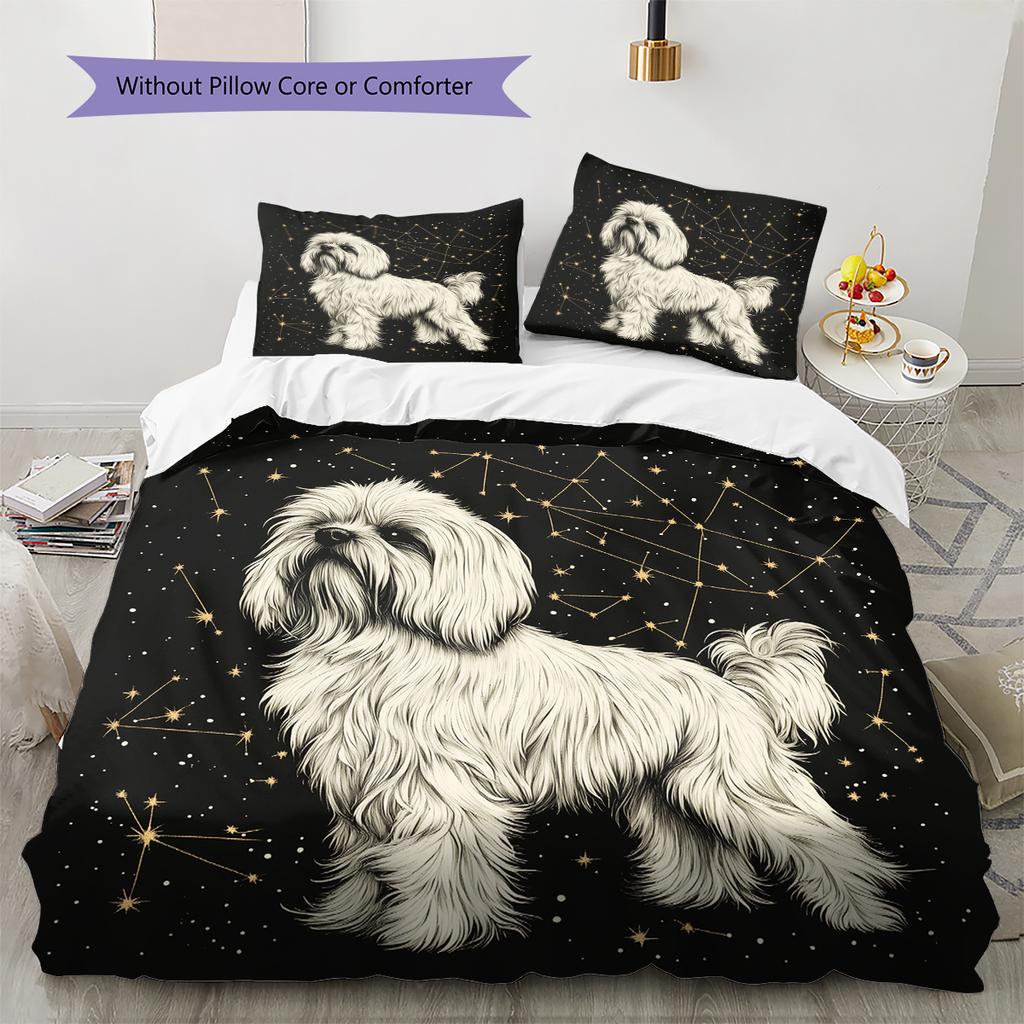 Black Maltese Pattern Bedding Home Decoration Birthday Gift (1 * duvet cover + 2 * pillowcase, without core)