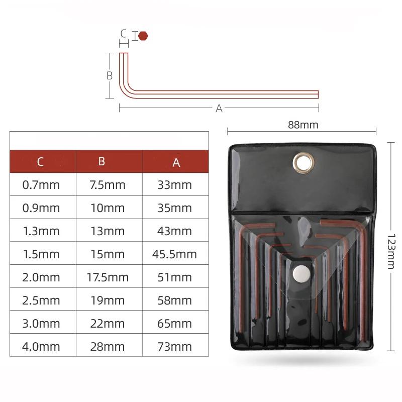 

Mini Allen Key Wrench Set Size 0.7 To 4mm With Bag Portable Precison Hex Key Screwdriver Metric L Shape Short Arm Tool Kit