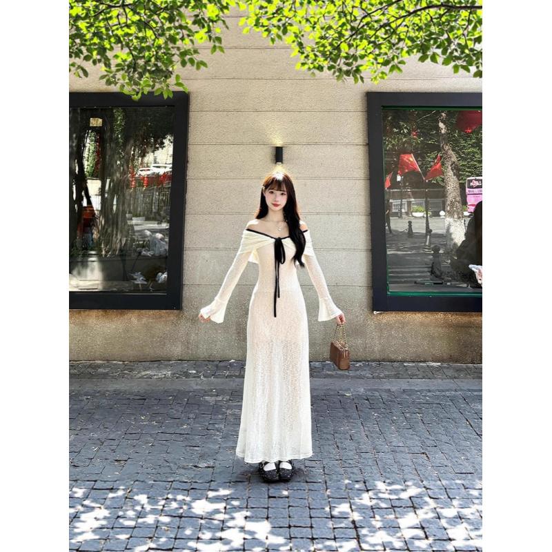 

Fashion French Feminine Style Sweetheart Neckline Slim-Fitting Waistline Elegant Long Dress For Women XL білий
