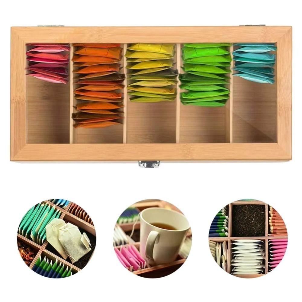 Wooden Tea Bag Storage Boxes 5/9 Grids Tea Box Holder Jewelry Organizer  Desktop Sundries