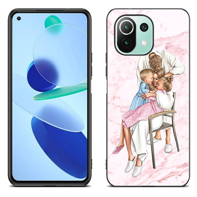 Baby Mom Girl Boy mramorové pouzdro pro Xiaomi Mi 11 Lite NE 11i 10T 11T Pro A2 A3 Lite POCO F3 M3 M4 C31 X3 Pro NFC GT černý kryt