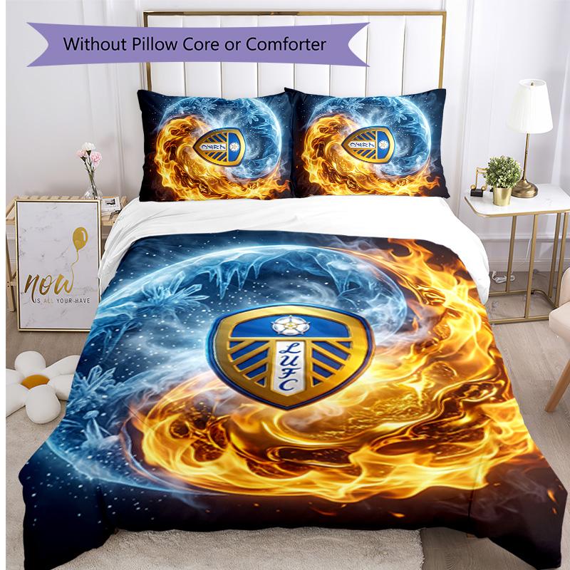 Set Lenzuola Stampa Leeds United Football 3 Pezzi, Comodo Set Copripiumino per Camera da Letto Amico della Pelle