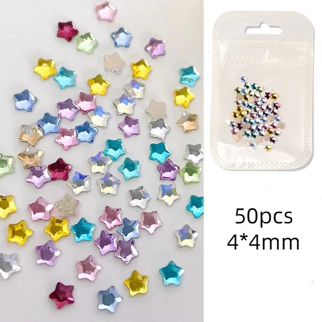 

50 шт. Змішані зірки зі стразами Плоскі прикраси для нігтів Блискучі кристали Милі нігті Аксесуари з дорогоцінним камінням Інструменти для нігтів 4*4mm різнокольоровий