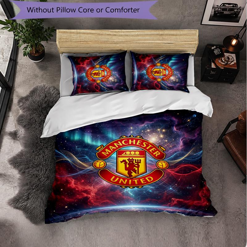 Vzor Manchester United 3dílná sada povlečení Měkký povlak na přikrývku z mikrovlákna s povlaky na polštáře do ložnice