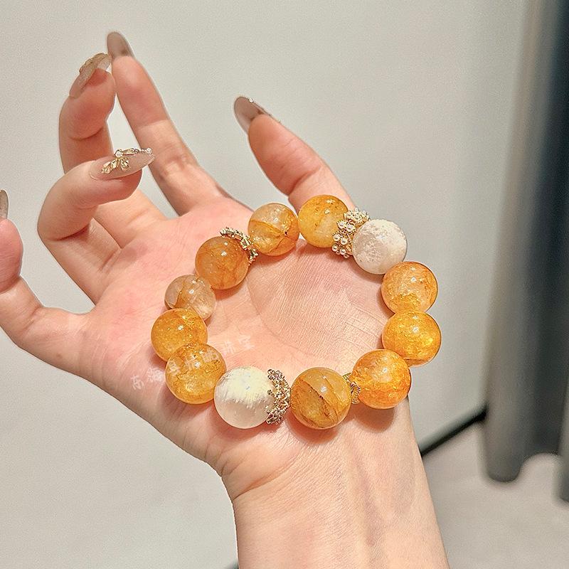 Yellow Phantom Quartz Bracelet - Natural Crystal Large Bead with Light Luxury Fashion Style.