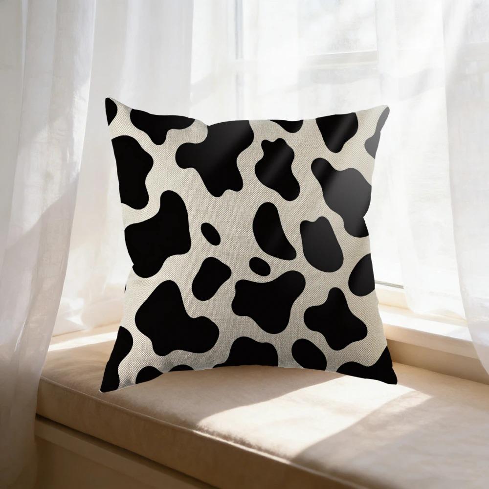 Flat Printed Cow Pattern Pillowcase Comfortable Peach Skin Material Cushion Cover Square Decorative Throw Pillow Home Bed Office