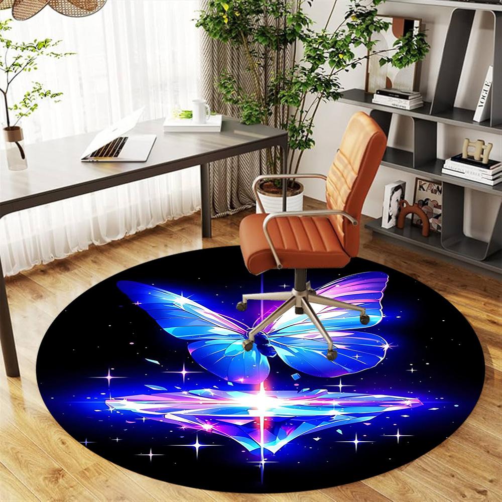 1pc Butterfly Diamond Round Chair mat office Area Rug - Non-Slip, Floor Mat for Office, Bedroom, and Indoor Decor p127149