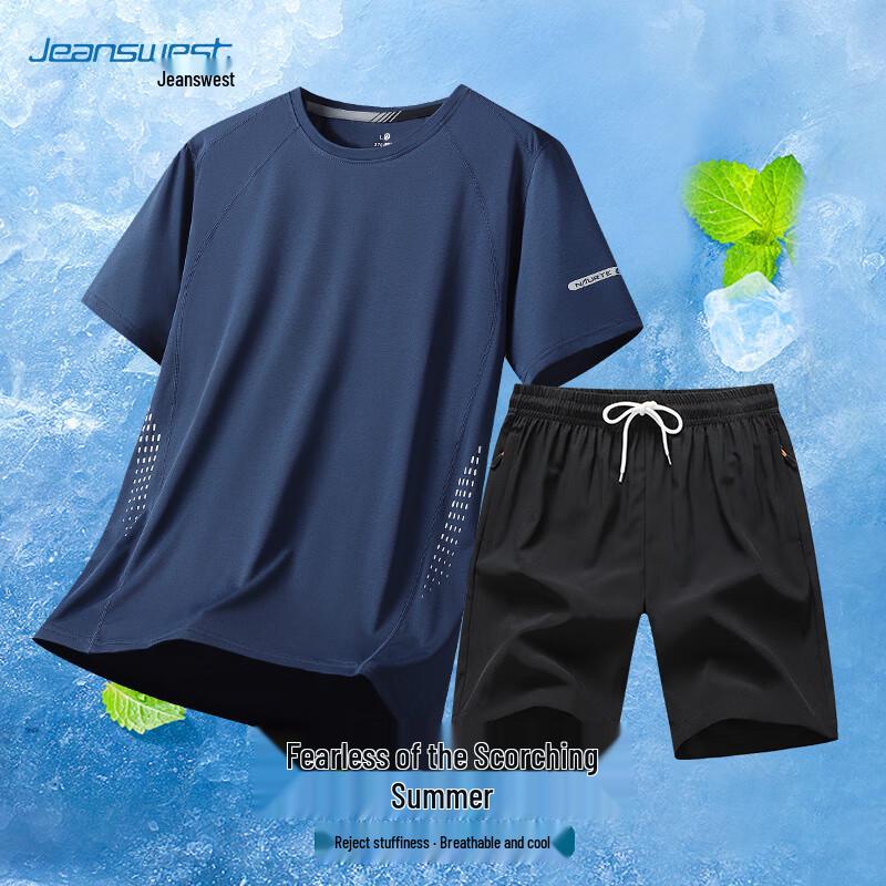 

Jeanswest Men s Ice Silk Short Sleeve T-shirt & Shorts Set 2XL