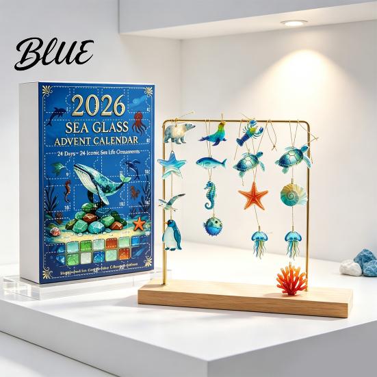 Acrylic Sea Life Decorations Advent Calendar 2026 2D Christmas Countdown Box with Ocean Themed Animal Pendants Festive Tree Hanging Decor,