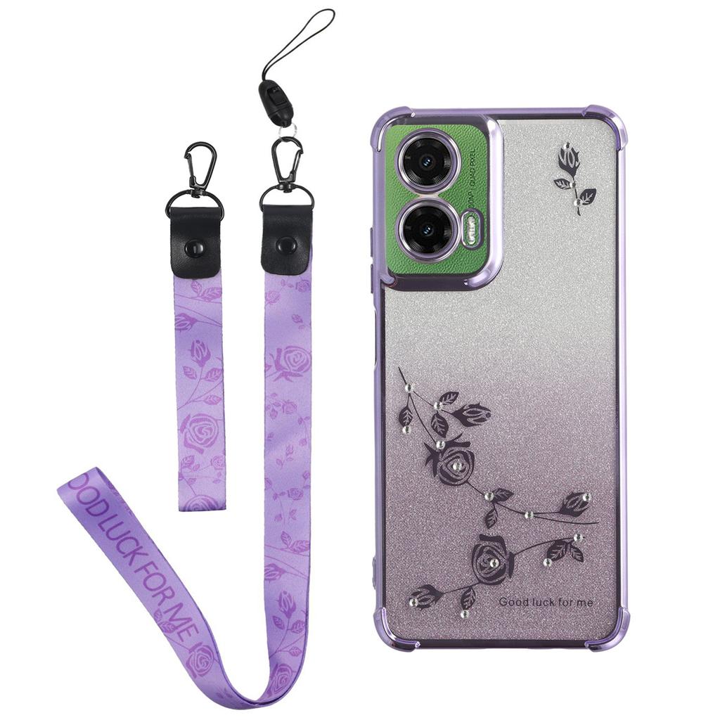 KADEM For Motorola Moto G35 5G Case Flower Pattern TPU Gradient Phone Cover with Lanyards