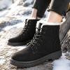 Korean Style High-top Snow Boots for Men and Women, Plus Size, with Velvet Lining and Front Lace-up.