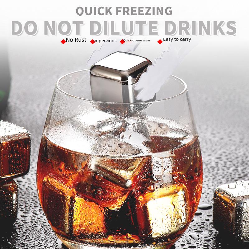 Sada kostek ledu na whisky z nerezové oceli zlatá - kovová rychlomrazicí ocel 304 na whisky, víno a další