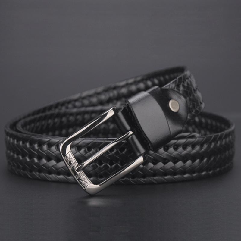 Belt Vintage first-layer cowhide woven men's belt, casual cowhide pin buckle belt