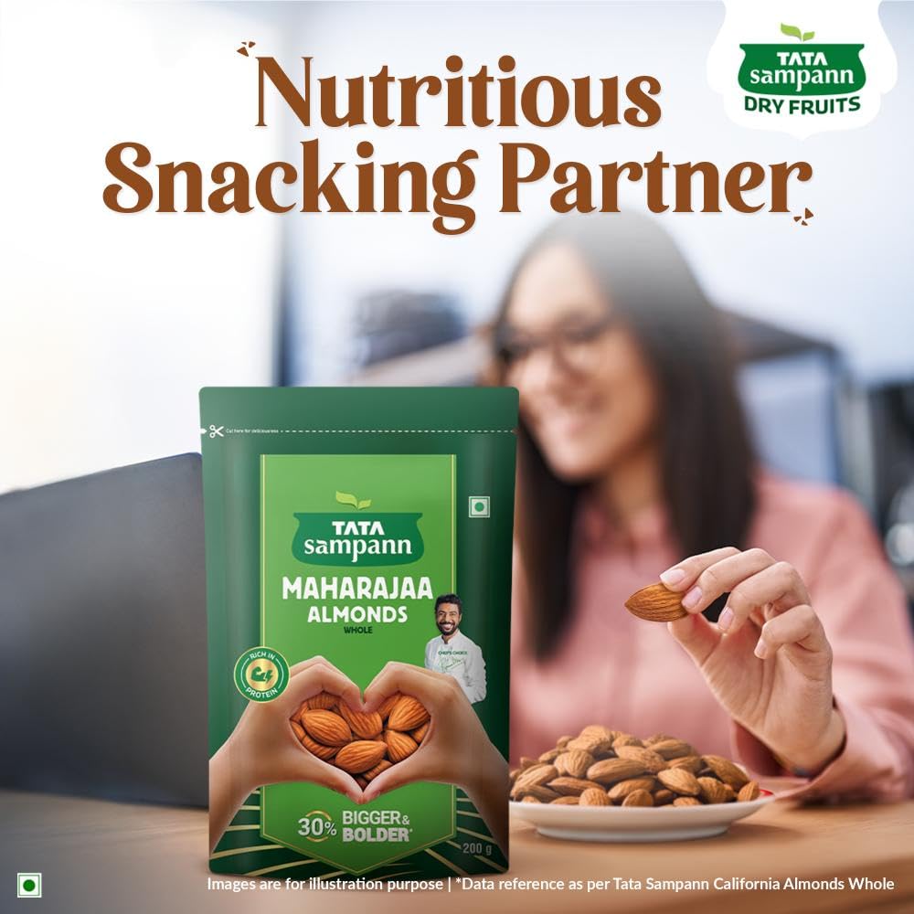 TATA Sampann Maharajaa Almonds Whole 200g Bigger & Bolder Premium Badam Rich In Protein Magnesium Phosphorus Perfect for Healthy Snacking