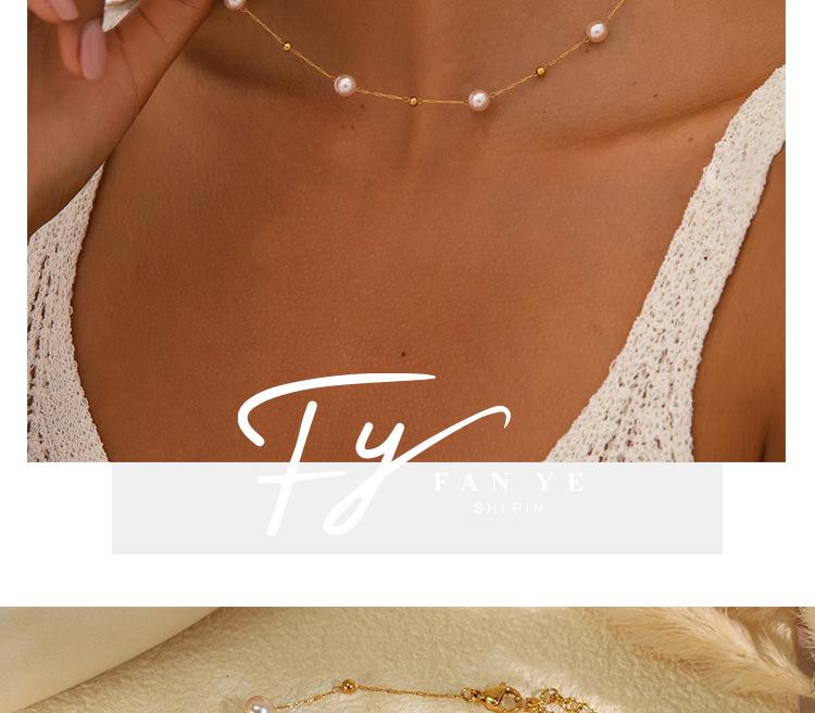 Light Pink Pearl Stainless Steel Necklace – European & American Style Women's Luxury Korean-Inspired High-End Jewelry