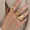 3Pcs/Set Alloy Plating Process Ring Set, Exaggerated Geometric Finger Ring, Adjustable Opening Design Stacking Finger Band
