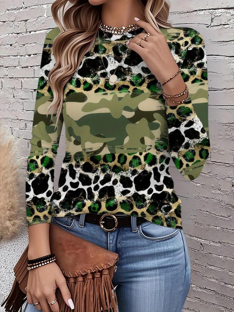 Women's T-shirt 3D Printing Green Plant Print Fashion Long Sleeve Round Neck Regular Top Holiday Weekend Spring and Autumn Y2K