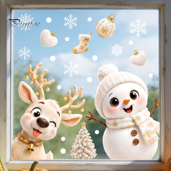Winter Holiday Window Decor 6Pcs Christmas Clings, Xmas Reusable Double Sided Snowman Static Cling Stickers Snowflake Clings for Decorations