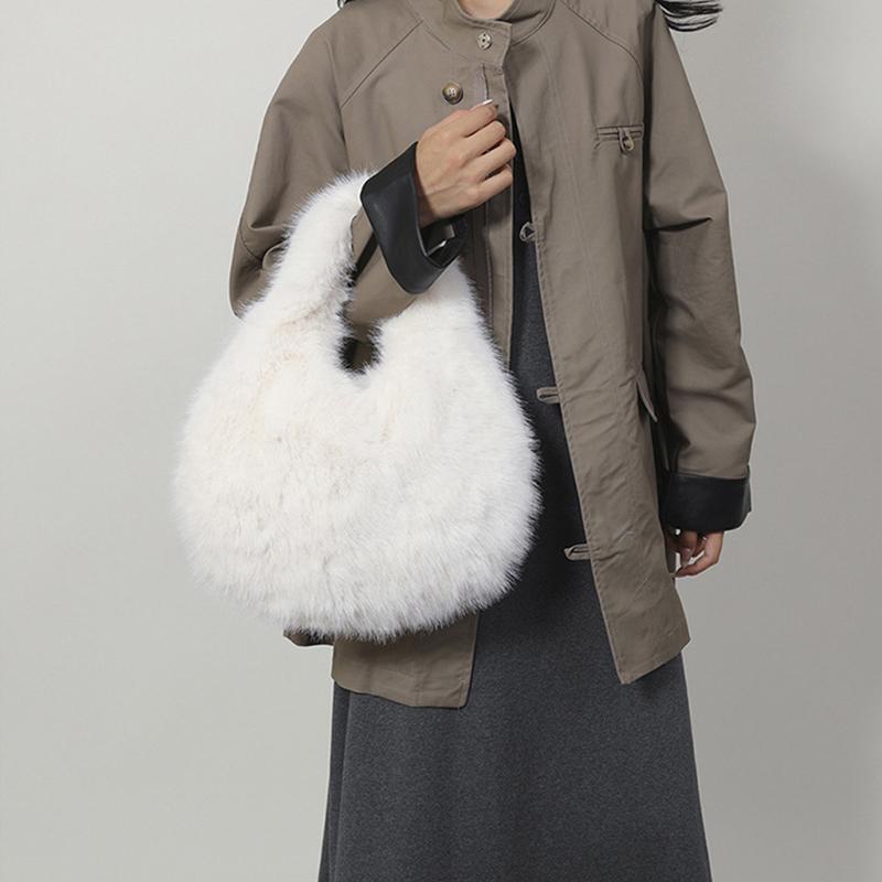 Kleine Hobo Henkeltaschen für Damen Schultertaschen Designer Fellige Geldbörse und Handtaschen Modische Süße Damen Plüschtasche