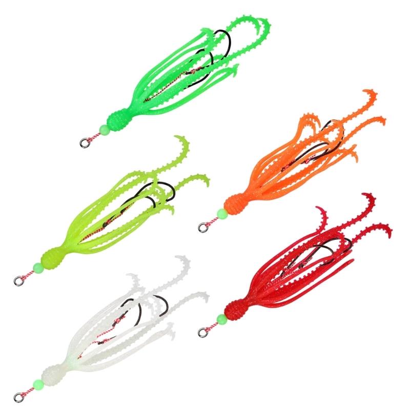 Fishing Tackle Sea Fishing Skirt Soft Lures with Double Barbed Hook Squid Skrit Lure 15cm 10g Artificial Baits
