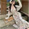 Gentle Wind Suspender Dress Summer Temperament Coffee Break French Floral Niche Design Sense Thin Slim Dress