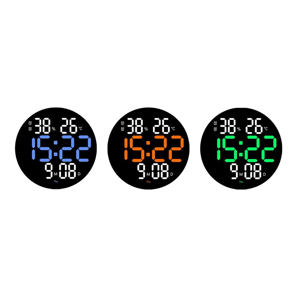 Multifunctional Wall Clock Round Remote Control Time Week Date Temperature Humidity Display for Home Dining Room