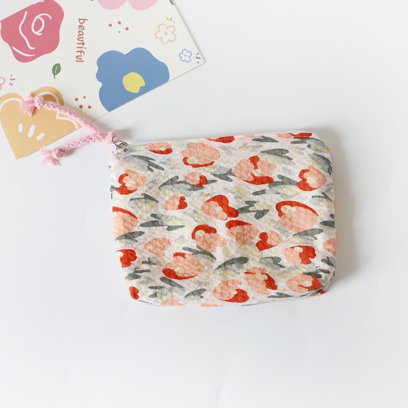 Mini Cotton Floral Organizer Bags for Women Bag Small Fabric Cosmetic Make Up Bag Little Purse Coin Pouch Children Cosmetic Case