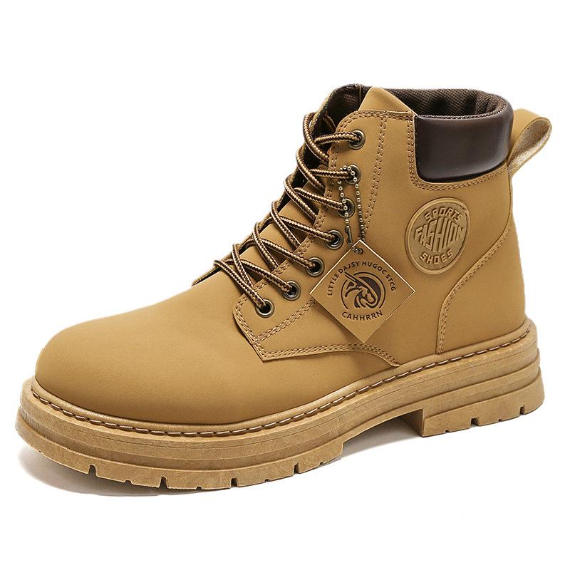 Botas de trabalho estilo britânico de cano alto masculinas de outono - Botas curtas coreanas da moda com sola grossa