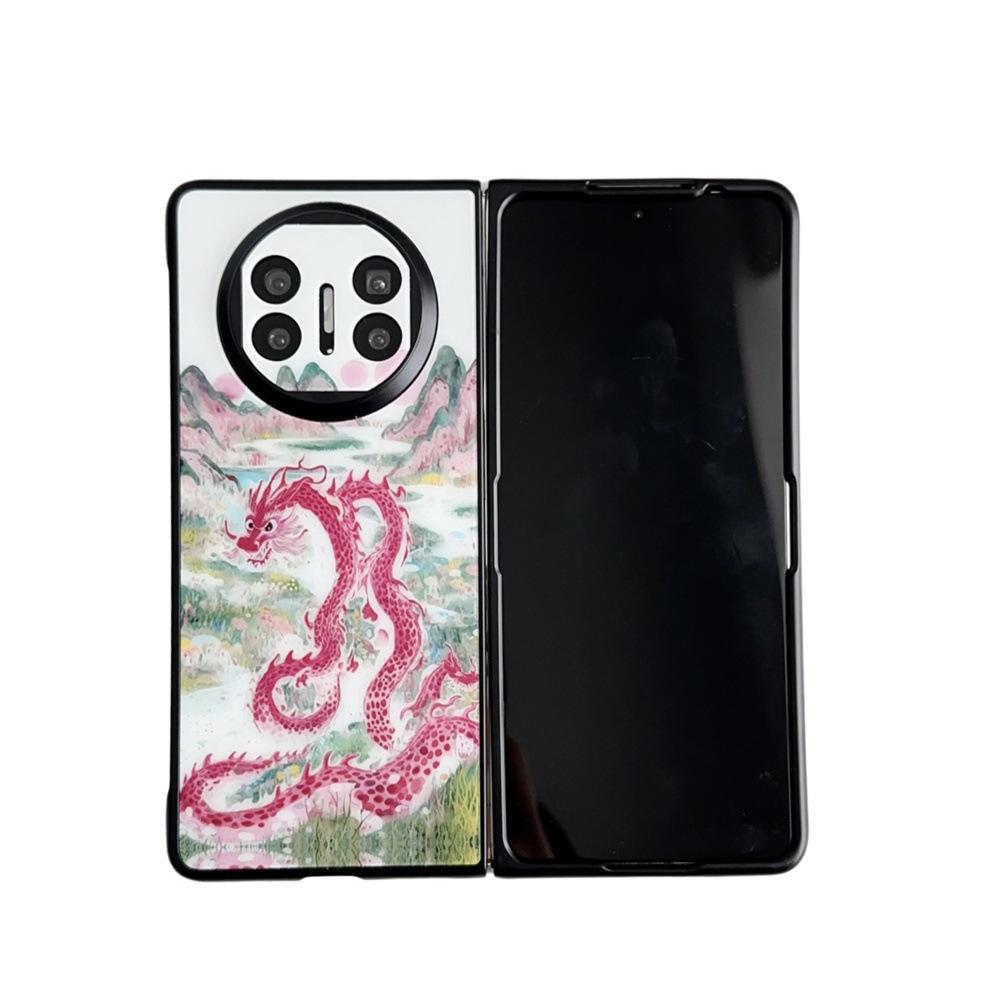 Black Cat and Pink Dragon Retro Happy Magnetic Case for Huawei MateX3/X5, Folding and Protective Cover for Women