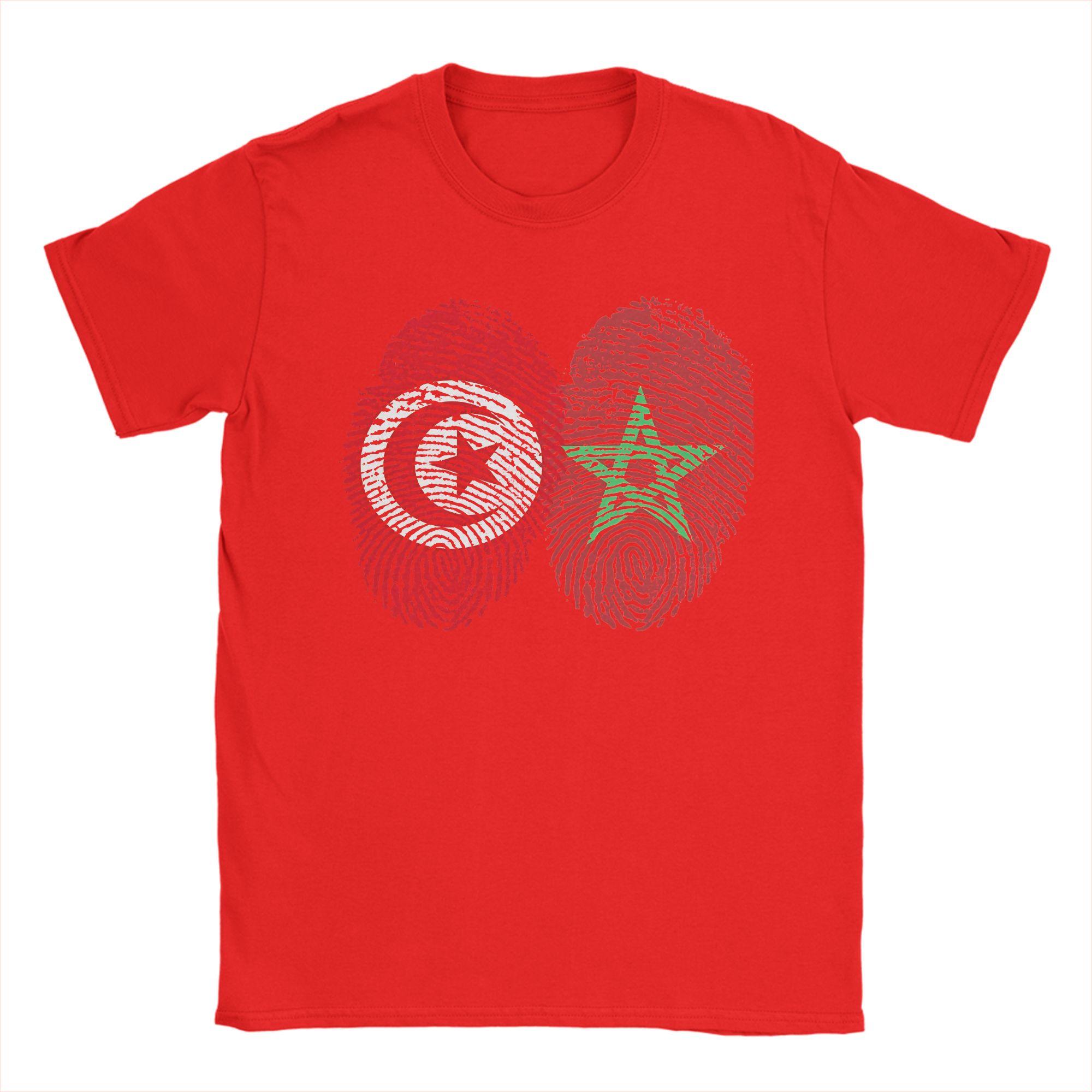 Tunisia Morocco Flags Fingerprints United TShirts Unisex  Vintage Cotton Tee Shirt O Neck Short Sleeve T Shirt Printed Clothes S