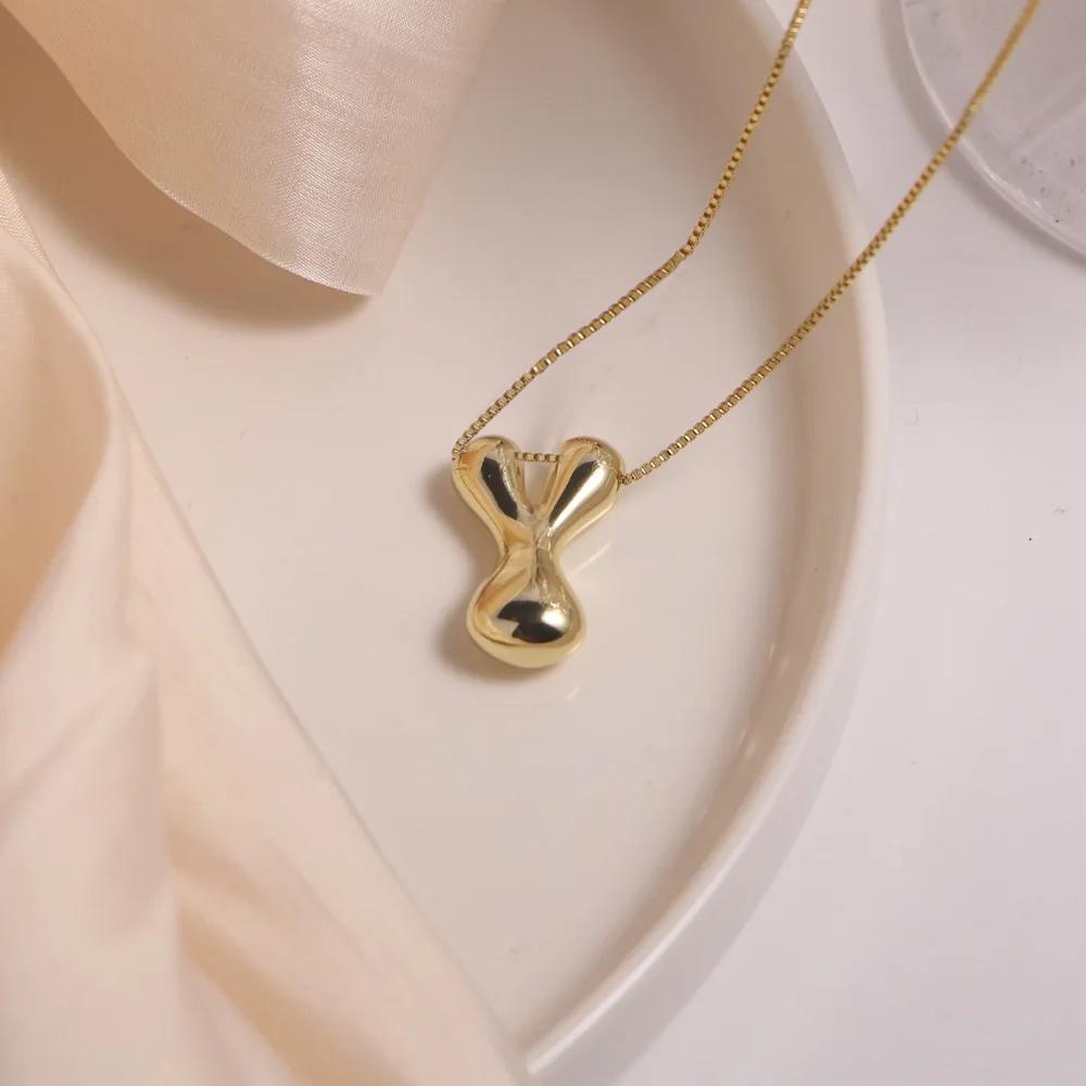 Gold Plated Balloon 26 Letter Necklaces Smooth Stainless Steel Bubble Initial Pendant Chunky Women Personality Chain Jewelry