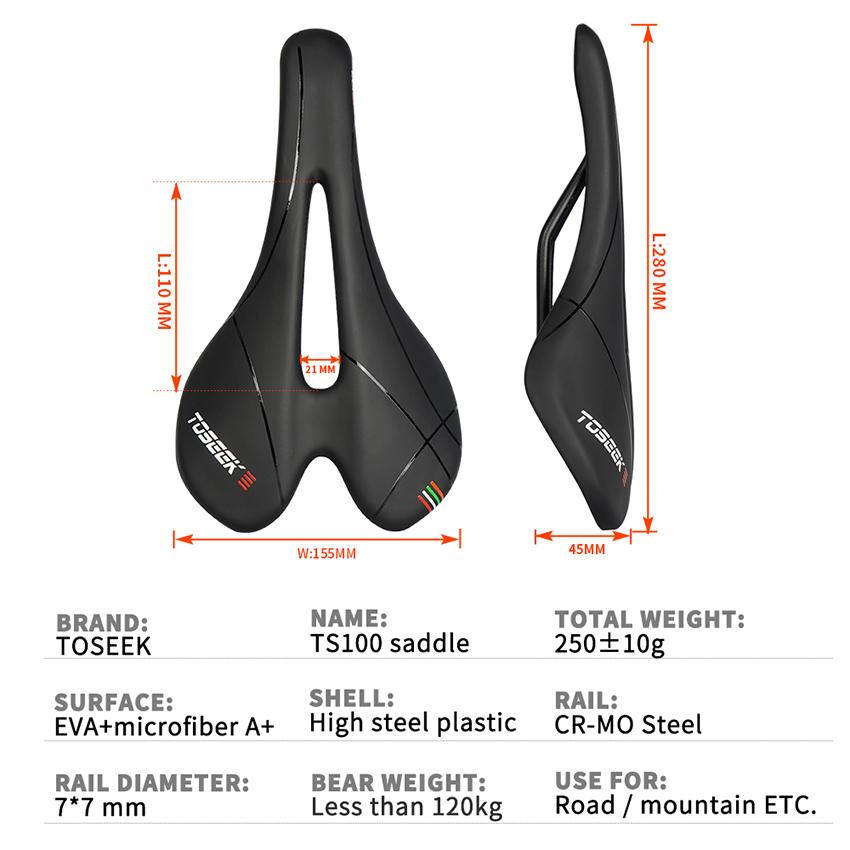TOSEEK Bike Saddle Carbon Leather Bicycle Saddle Cushion with Ventilation for Road Bicycles 280x155mm ORIGINAL DESIGN