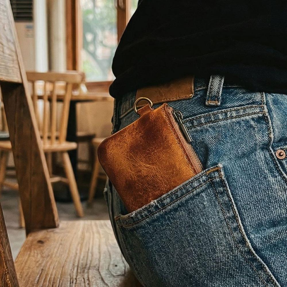 Handmade Vintage Genuine Leather Coin Purse Mini Zipper Wallet Cowhide Key Holder Small Pouch Retro Change Bag for Men Women