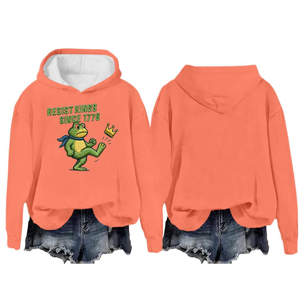 Women's Round Neck Long Sleeve Printed Pullover Hooded Sweatshirt