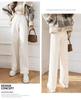 Petite Beige Fleece Chenille Wide-Leg Pants - Women’s High-Waisted Slim-Fit, Autumn/Winter Casual Straight-Leg XS-150