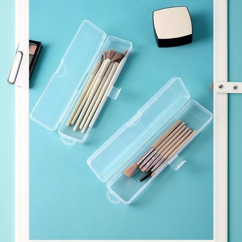 3Pcs Transparent Makeup Brush Organizer Casetravel Cosmetic Brush Storage Box Dustproof Snap-Close Holder With Hanging Loop