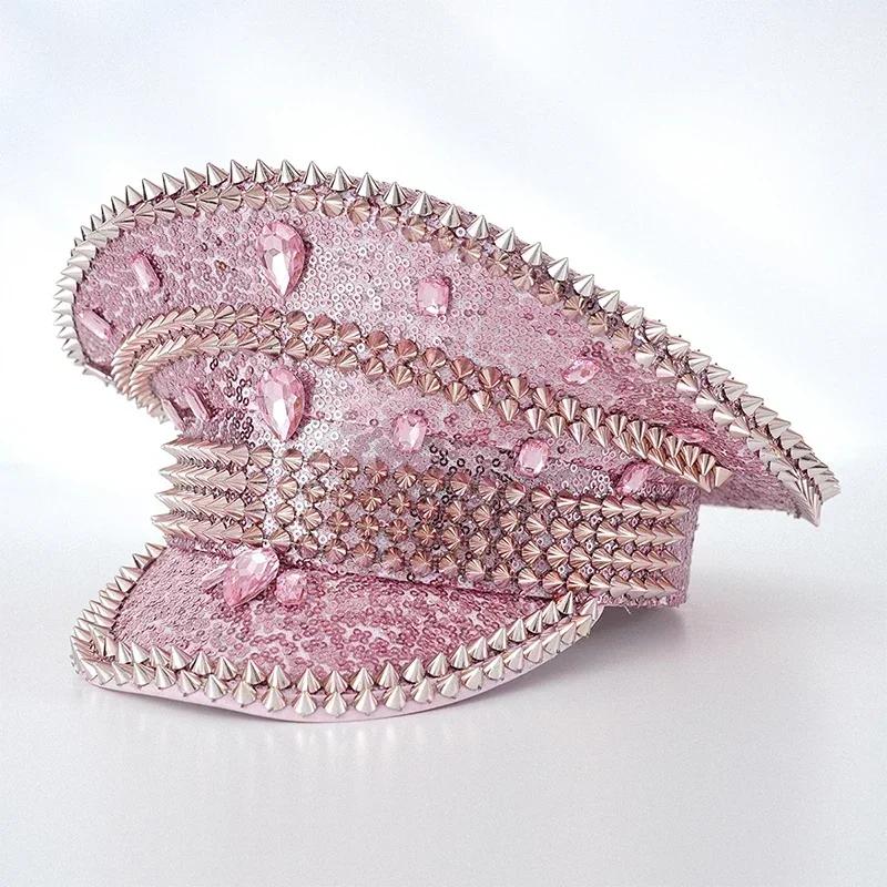Cappello Punk Colorato Paillettes Strass per Festa Festival Compleanno Matrimonio Sposa Cappello Festa Musicale Cappello da Palco Uomo Donna Cappello da Capitano