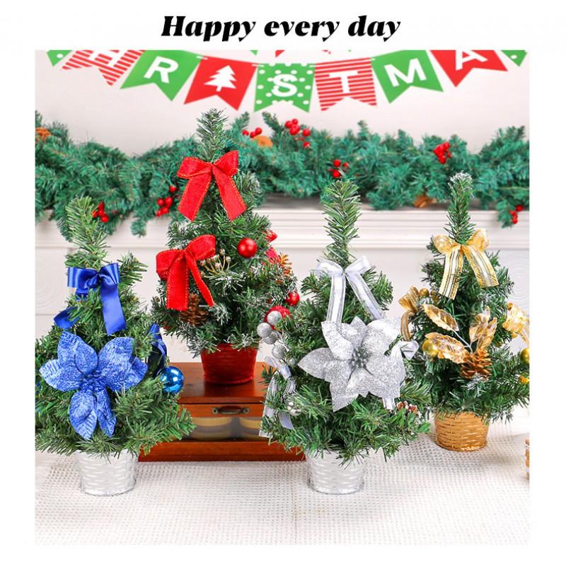 Mini Christmas Tree Tabletop Decor Festive Flower Potted Ornament Holiday Party Desktop