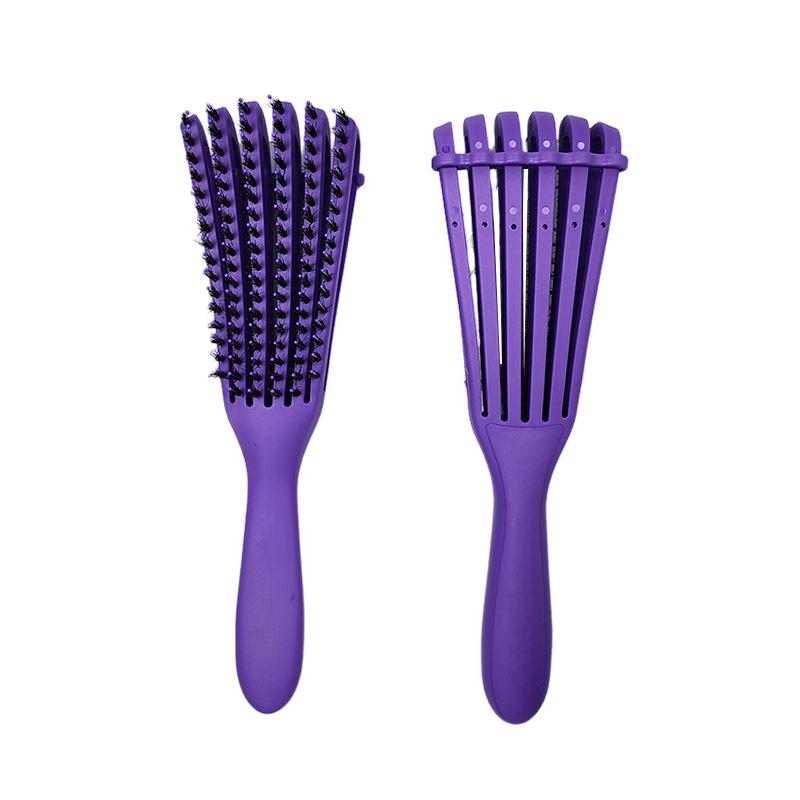 Hollow Rebound Massage Six-Claw Curved Styling Hairbrush with Pig Bristles